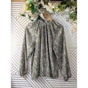 GRADE & GATHER Women's Pleated Sheer Floral Blouse Long Sleeve High Neck Size M
